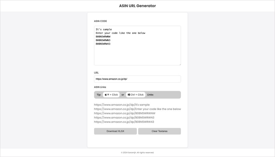 AMAZON ASIN CODE Links Generator